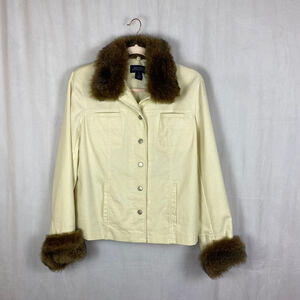 Vtg Y2K Jones New York Jacket Sz Small Cordoury Cream Removable Fur Cuffs